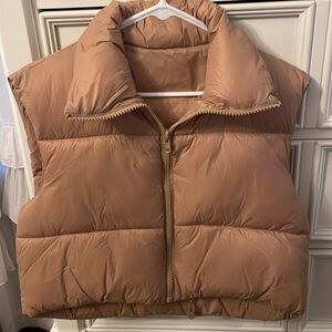 Cropped Tan Puffer Vest